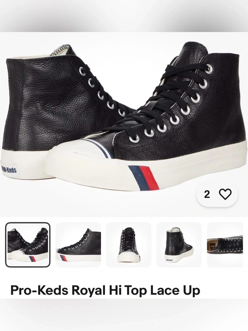 Pro-Keds Black High-Top Leather Sneakers with Red & Blue Stripe